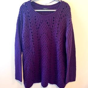 NWOT Relativity Purple Crochet Knit Sweater with Shiny  Shimmer XL